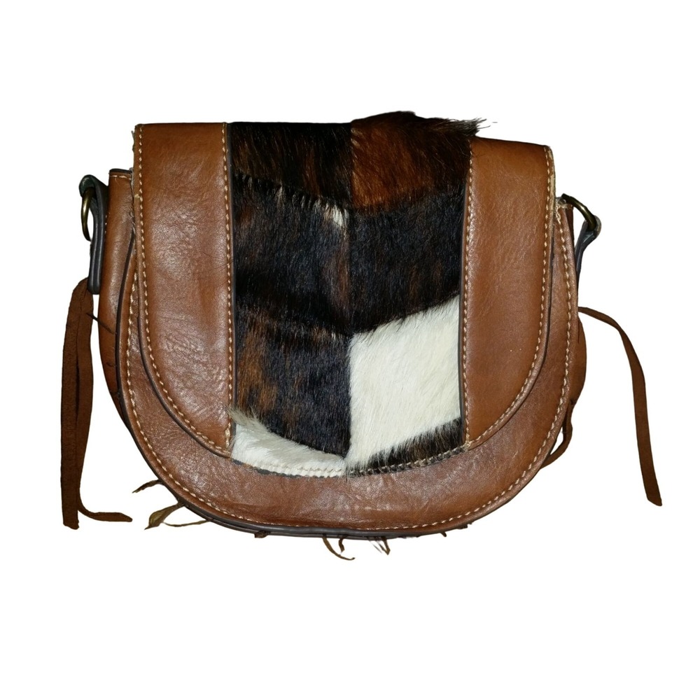 Tony Lama Saddle Bag Womens Brown Leather Hair On Hide Western Purse Needs Strap